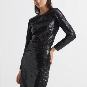 Reiss Julianne Black Sequin Top